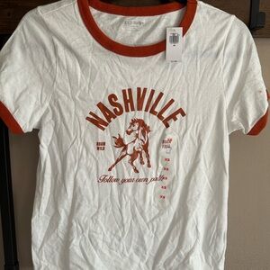 Old Navy White & Rust Orange Nashville Horse Graphic Ringer Tee